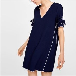 Zara Shift Dress with Bow and Contrast Piping sz XS